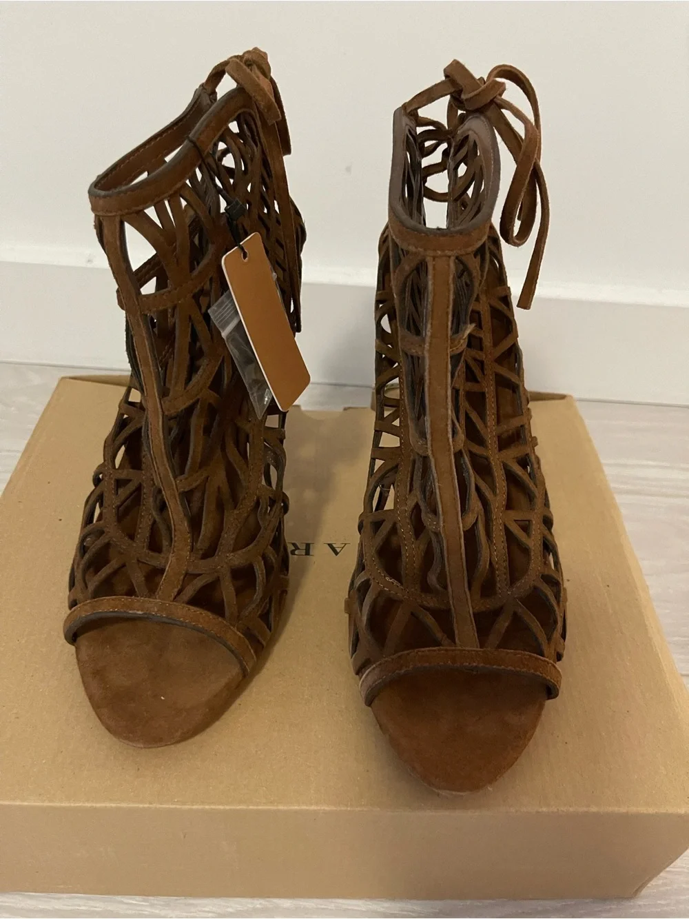 Zara Brown Genuine Suede Laser-Cut High Heel Sandals Size 40 NWT